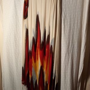 Lucky Brand Long Scarf Wrap Rope Tassel End Yellow Gold Dark Red Brown Off White